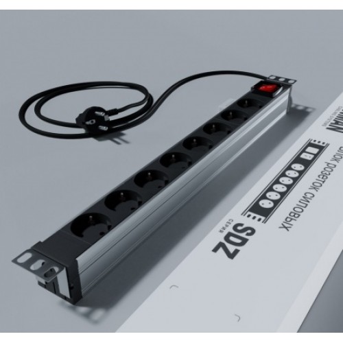 Блок розеток 19", с выкл. с подсветкой, 8 розеток Sch. (16A), каб. пит. 3х1.5, дл. 2.5м, с вил. Sch. Блок розеток 19", с выкл. с подсветкой, 8 розеток Sch. (16A), каб. пит. 3х1.5, дл. 2.5м, с вил. Sch.