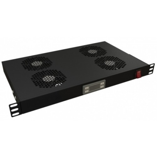19" Вентиляторный модуль на 4 элемента с терморегулятором, 1U, RAL 9005, TRFA-MICR-4F-RAL9004